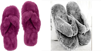 rexizone Women Flip Flops(Maroon, Purple , 4)