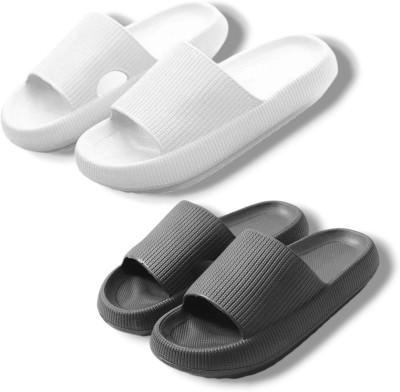 Zipolee Men Slides(White, Black , 6)