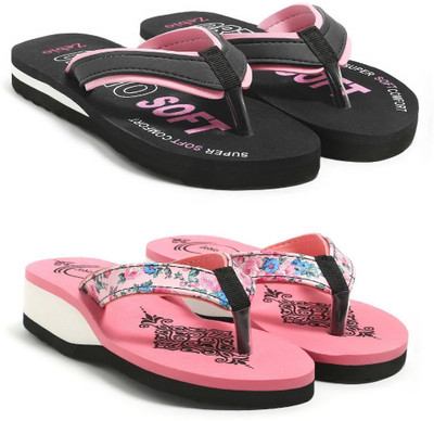 zebio Women Slippers(Black, Pink, Pink , 5)