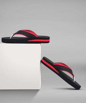 FLITE Women Flip Flops(Black, Red , 6)