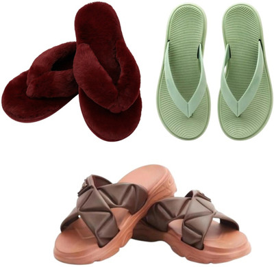 Shivaru trader Women Slippers(Maroon, Green, Brown , 5)