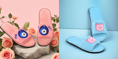 Y key Women Flip Flops(Blue, Pink , 7)
