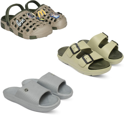 Acorn Men Slides(Beige, Silver, Olive , 7)