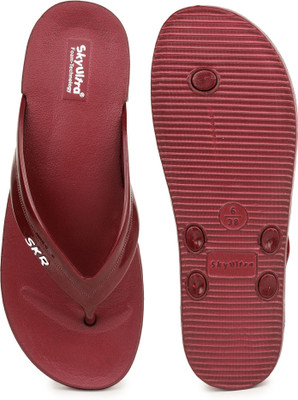 Skyultra Women Flip Flops(Maroon , 4)