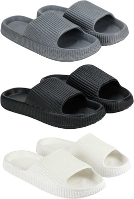house of common Men Slides(Grey, Black, White , 6)