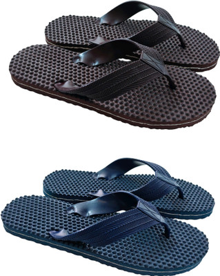 BreeZy Men Flip Flops(Brown, Navy , 9)