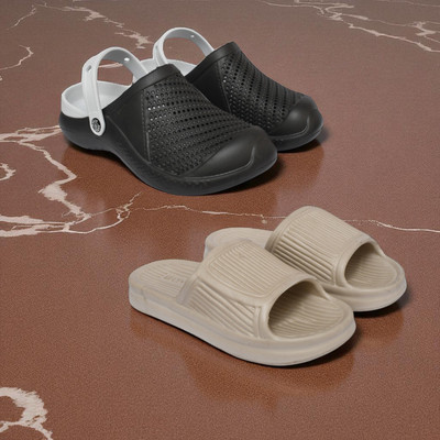 Acorn Men Slides(Black, Beige , 8)