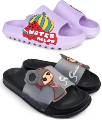 KAPYANSH Women Slides(Purple, Black , 5)