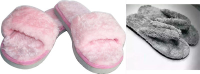 rexizone Women Flip Flops(Grey, Pink , 6)