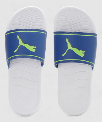 PUMA Men Marine 393452 Men Slides| Stylish | Comfy | Super soft | Ultra-Light | Slippers| Slides(Blue, White , 10)