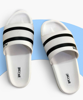 FLITE Men Slippers(White, Black , 8)