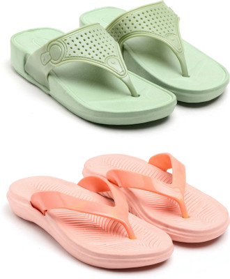 TAFFRAL Women Trending Stylish Lightweight Comfort Combo Slipper Flip Flops(Green, Pink , 5)
