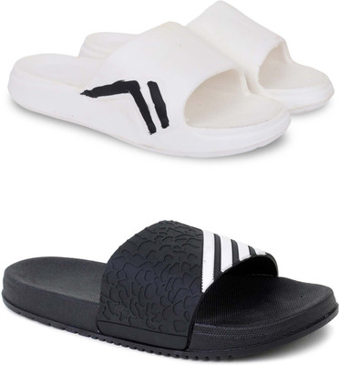 KAPYANSH Men Slides(White, Black , 6)