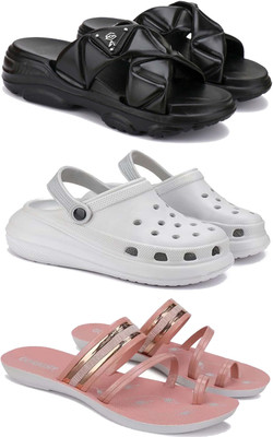 Pennen Women Flip Flops(Pink, Black, White , 7)