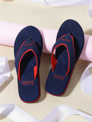 DOCTOR EXTRA SOFT Women Ortho-Care Diabetic Orthopaedic Comfort Dr Slippers Flip Flops(Navy, Red , 7)