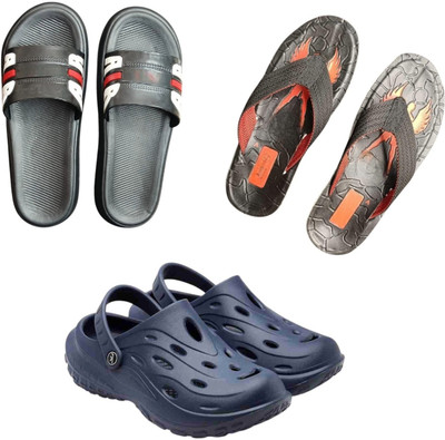 BLIBBERS Men Slippers(Black, Black, Navy , 8)