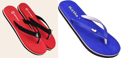 DASHNY Women Flip Flops(Red, Blue , 5)
