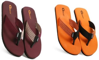 G Best Men Flip Flops(Orange, Maroon , 6)