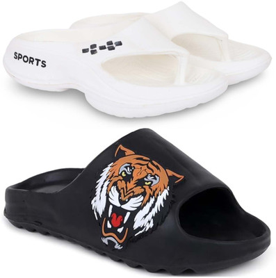 Pampy Angel Men Slippers(White, Black , 7)