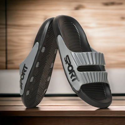 OMIKA Men Slides(Black, Grey , 6)