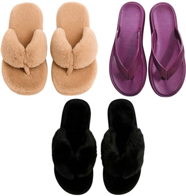 Shivaru trader Women Slippers(Brown, Purple, Black , 7)