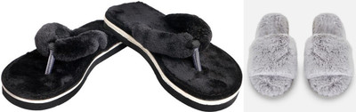 rexizone Women Flip Flops(Black, Grey , 4)
