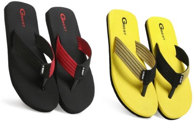 G Best Men Flip Flops(Yellow, Black , 10)