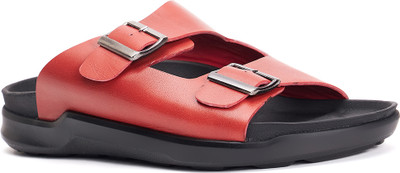 Hitz Men Red Leather Open Toe Slippers Slides(Red , 8)