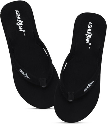 ASHUMAN Women Slippers(Black , 4)