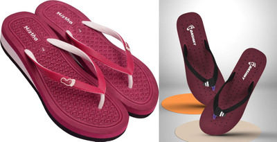 NISTHA Women Flip Flops(Tan, Maroon , 6)