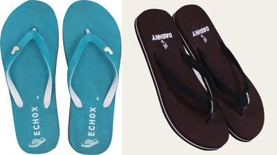 DASHNY Women Flip Flops(Brown, Blue , 7)
