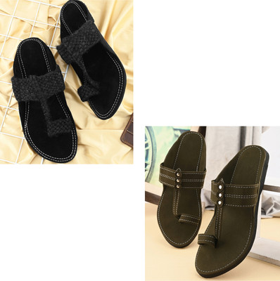rajeraj Men Sandals(Black, Olive , 9)