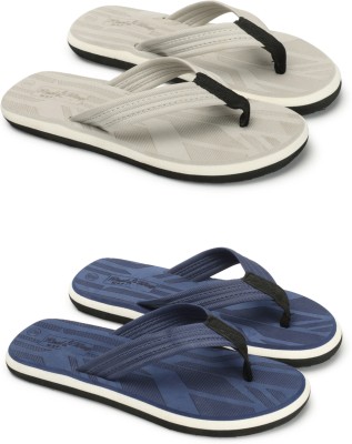 Footexo Men Flip Flops(Grey, Blue , 7)