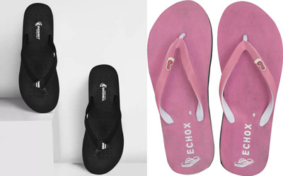 NISTHA Women Flip Flops(Black, Pink , 5)
