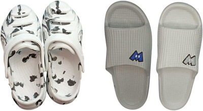 BLIBBERS Men Slides(White, Grey , 9)