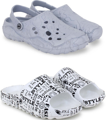 KAPYANSH Men Slides(Grey, White , 6)