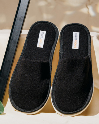 TRAVELKHUSHI Men Slipper For Home's Flip Flops Home Fashion Massage Soft Outdoor Ortho Slippers(Black , 7 UK/India)