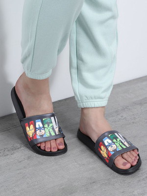 Kook N Keech Women Slides(Black , 4)