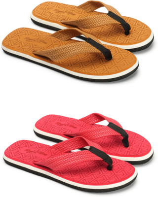 Footexo Men Flip Flops(Tan, Red , 6)