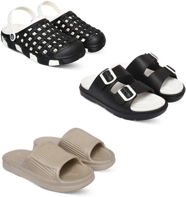 Acorn Men Slides(Black, Beige , 8)