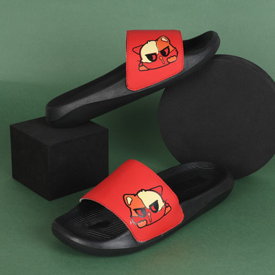 Shoe Mate Men Slides(Red, Black , 10)