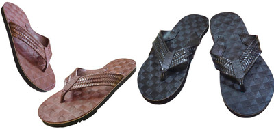 Mikro Men Slippers(Brown, Black , 7)