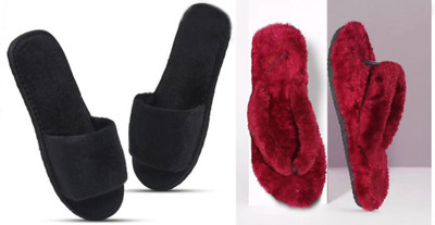 rexizone Women Flip Flops(Red, Black , 4)