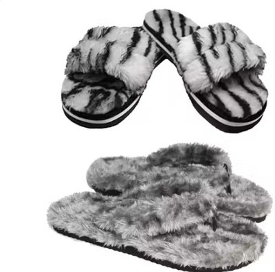 rexizone Women Slippers(Black, Grey , 7)