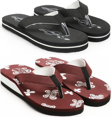 VAHMAH Women Slippers(Black, Maroon , 8)