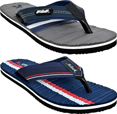 Altek Men Flip Flops(Grey, Blue , 10)