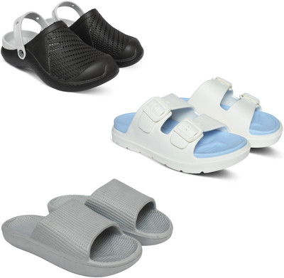 Acorn Men Slides(Black, Blue, Silver , 10)