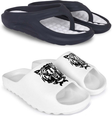 Kapani Fashion Men Slippers(Black, White , 7)