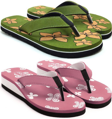 VAHMAH Women Slippers(Green, Pink , 7)