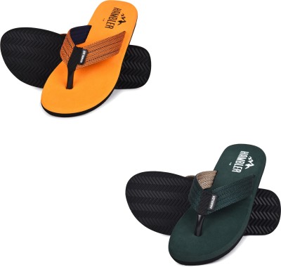 Hambler Men 2 Pairs Mens extra soft & stylish slippers lightweight & Durable & Trending Slippers(Orange, Green , 6)